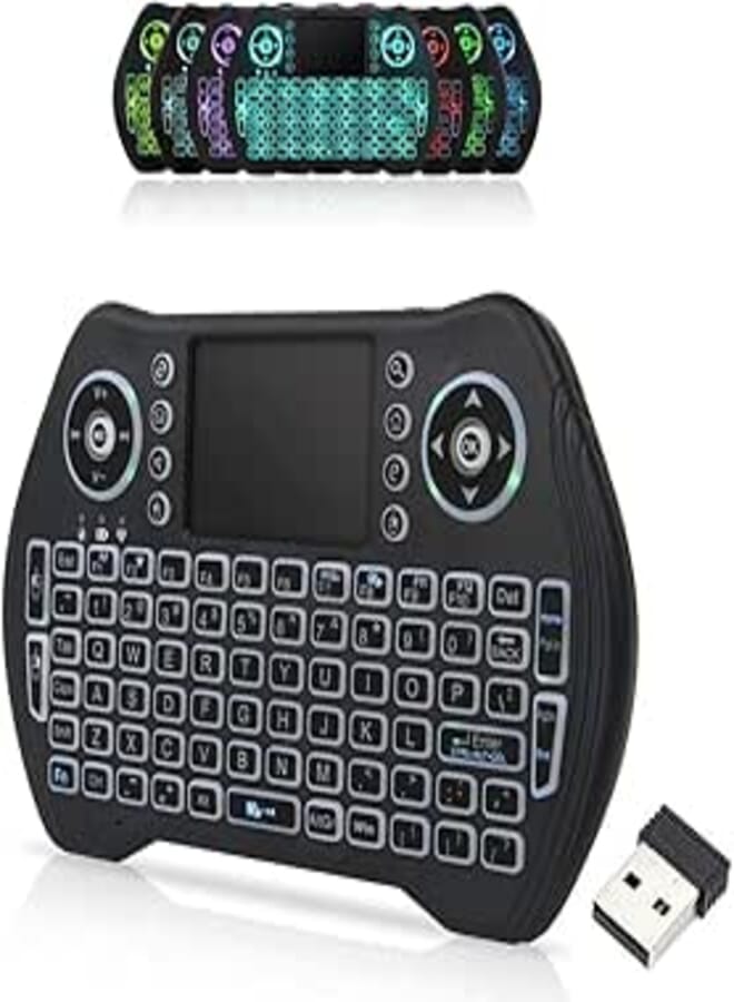 BL 2.4GHz Mini Wireless Keyboard Remote Control With Touchpad Mouse Combo, 7-Colors Backlit Rechargeable Portable for Android TV Box, Smart TV, PC, Windows, HTPC, Laptop